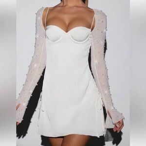 Elegant White Dress with Sheer Sleeves